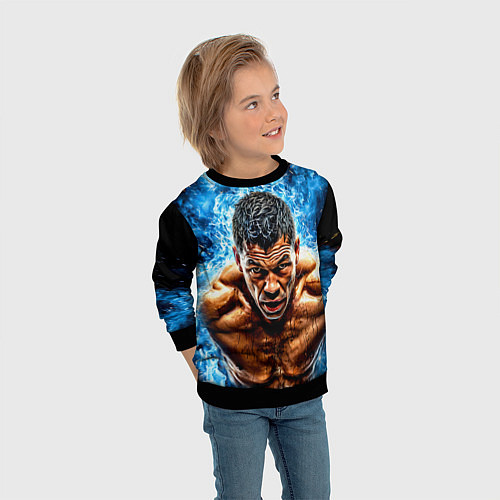 Детский свитшот Артуро Гатти в синем пламени / 3D-Черный – фото 3