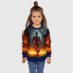 Свитшот детский Кунг-фу боец в огне, цвет: 3D-синий — фото 2