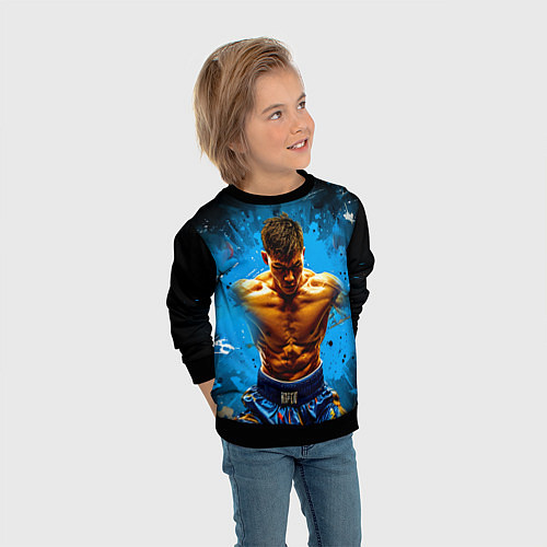 Детский свитшот Тайский боксер на синем / 3D-Черный – фото 3
