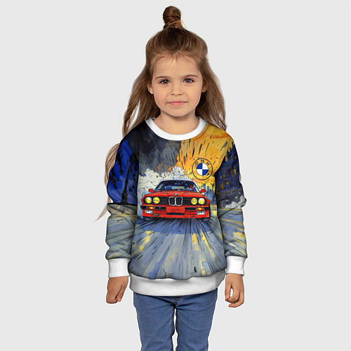 Детский свитшот Красная BMW на скорости / 3D-Белый – фото 4