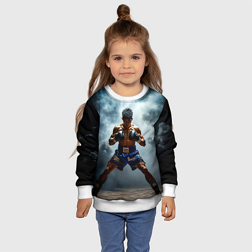 Детский свитшот Тайский боксер в дыму / 3D-Белый – фото 4