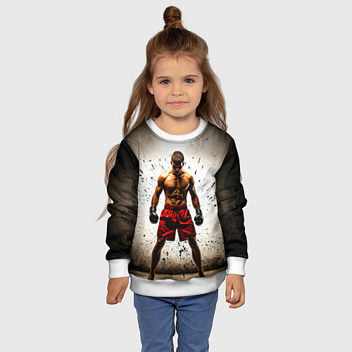 Детский свитшот Боксер в красном / 3D-Белый – фото 4