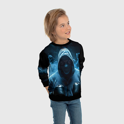 Детский свитшот Боксер в дыму / 3D-Черный – фото 3