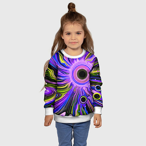 Детский свитшот Абстрактный неоновый космос - чёрная дыра / 3D-Белый – фото 4