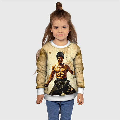 Детский свитшот Брюс Ли на бежевом / 3D-Белый – фото 4