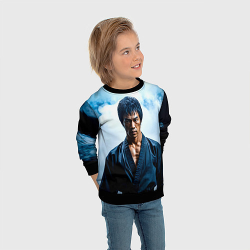 Детский свитшот Брюс Ли в дыму / 3D-Черный – фото 3