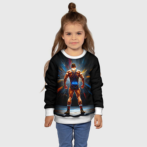 Детский свитшот Греко-римский борец на черном / 3D-Белый – фото 4