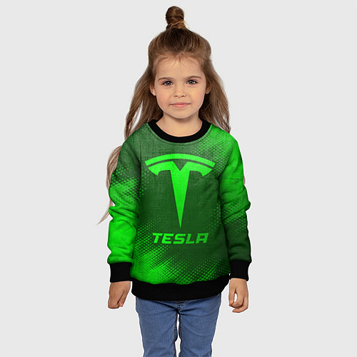 Детский свитшот Tesla - green gradient / 3D-Черный – фото 4