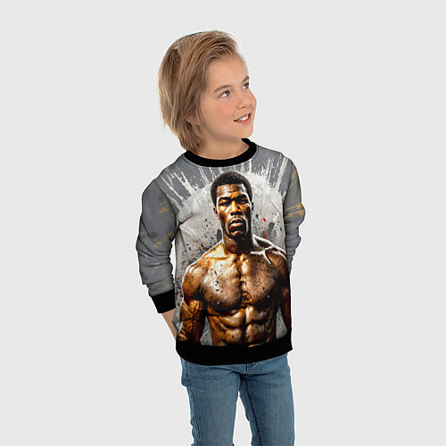 Детский свитшот Мухаммед Али на сером / 3D-Черный – фото 3