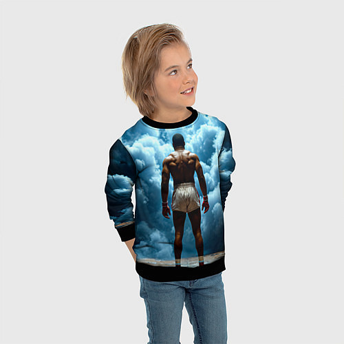Детский свитшот Мухаммед Али в синем дыму / 3D-Черный – фото 3