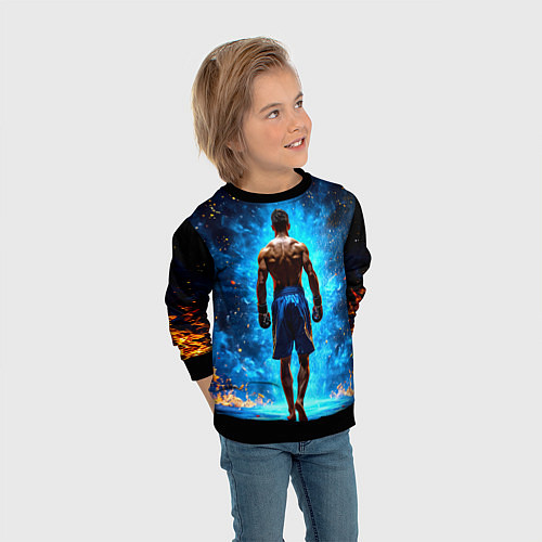 Детский свитшот Кикбоксер в огне / 3D-Черный – фото 3