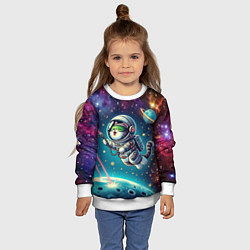 Свитшот детский Котик в космосе с лазерным пистолетом, цвет: 3D-белый — фото 2