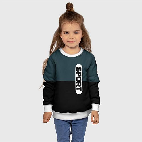 Детский свитшот Sport чёрно-синий с белым / 3D-Белый – фото 4