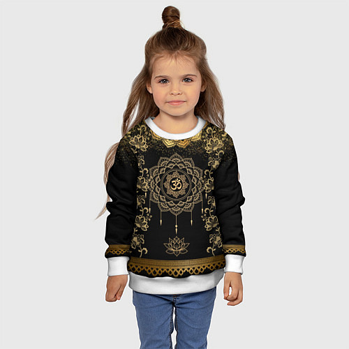 Детский свитшот Лотос мандала и символ Ом с золотыми узорами / 3D-Белый – фото 4