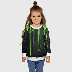 Свитшот детский Зеленая краска стекающая на черном фоне, цвет: 3D-белый — фото 2