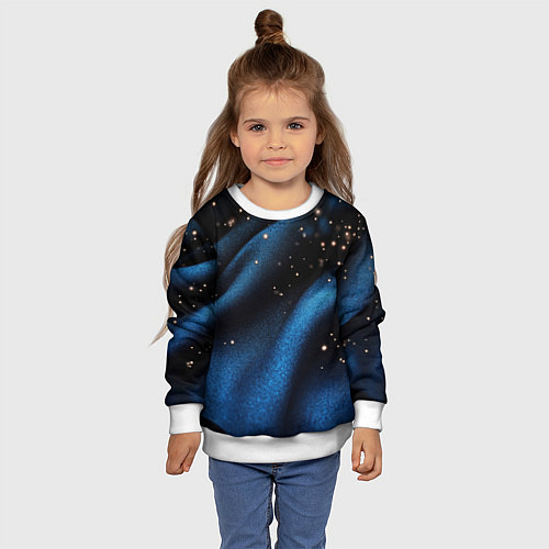Детский свитшот Синяя волнистая текстура на черном / 3D-Белый – фото 4