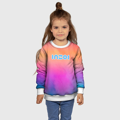 Детский свитшот Inzoi розово-оранжевый фон / 3D-Белый – фото 4