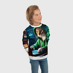 Свитшот детский Котенок хакер за ноутбуком, цвет: 3D-белый — фото 2