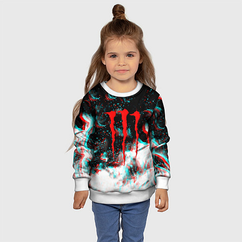Детский свитшот Monster energy огонь глитч / 3D-Белый – фото 4