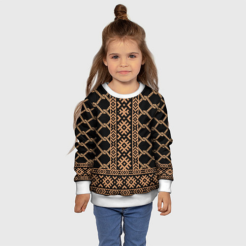 Детский свитшот Золотые узоры на черном с канатами - вышиванка руб / 3D-Белый – фото 4