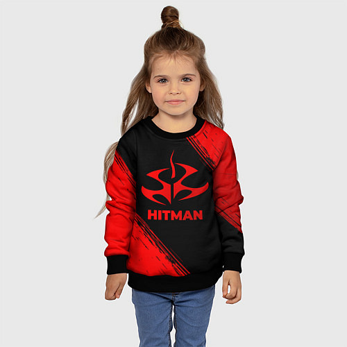 Детский свитшот Hitman - red gradient / 3D-Черный – фото 4