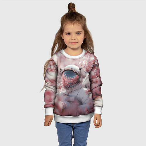 Детский свитшот Космонавт в весенних листьях / 3D-Белый – фото 4