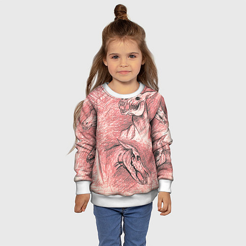 Детский свитшот Черепа лошадей - эскиз / 3D-Белый – фото 4