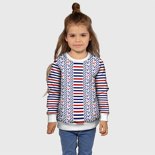 Детский свитшот Полосатый морской орнамент с якорями / 3D-Белый – фото 4