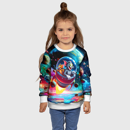 Детский свитшот Том и Джерри летят в ракете - нейроарт / 3D-Белый – фото 4