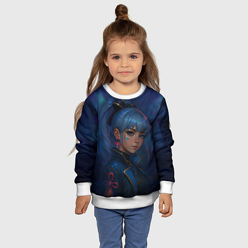 Детский свитшот Камисато Аяка киберпанк / 3D-Белый – фото 4