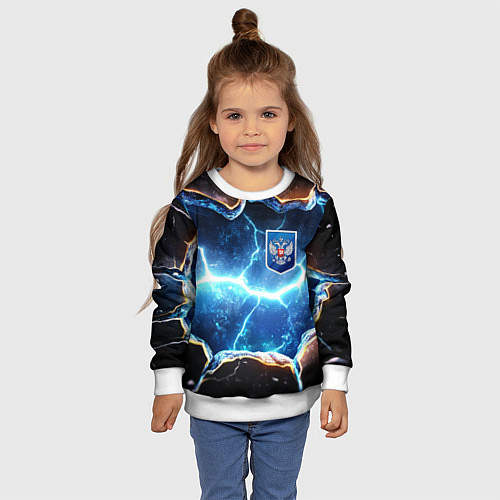 Детский свитшот Синие неоновые плиты и герб РФ / 3D-Белый – фото 4