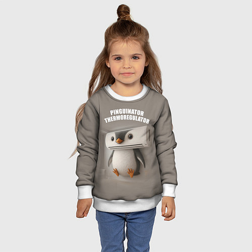 Детский свитшот Пингвинатор Терморегулатор - brainrot animals meme / 3D-Белый – фото 4