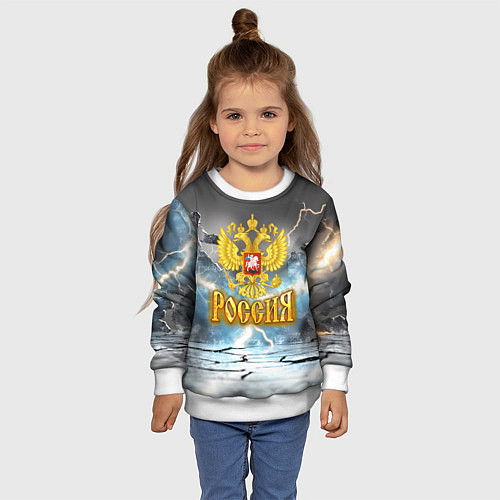 Детский свитшот Герб России и молнии / 3D-Белый – фото 4