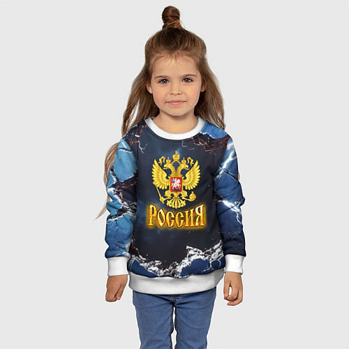 Детский свитшот Герб России в объемной стене / 3D-Белый – фото 4