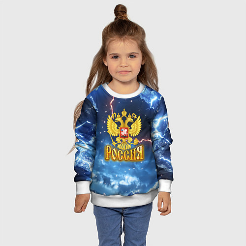 Детский свитшот Герб России и ледяной фон / 3D-Белый – фото 4