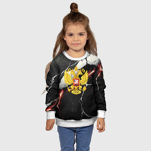 Детский свитшот Герб России на объемной черной текстуре / 3D-Белый – фото 4