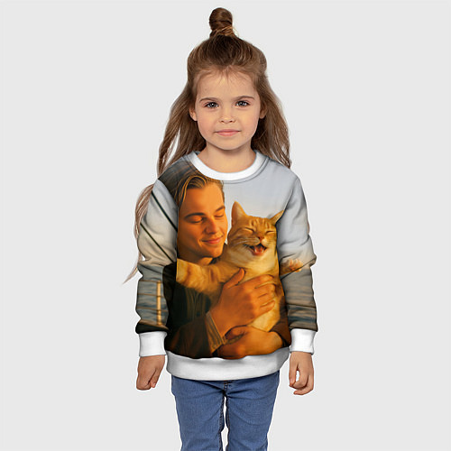 Детский свитшот Мужчина с котом на яхте / 3D-Белый – фото 4