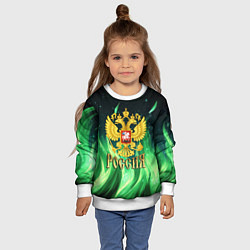 Свитшот детский Россия на фоне зеленого огня, цвет: 3D-белый — фото 2