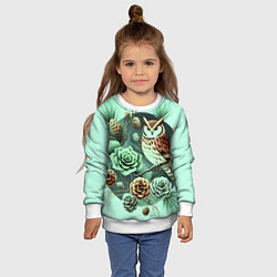 Свитшот детский Мудрый филин на ветке с шишками, цвет: 3D-белый — фото 2