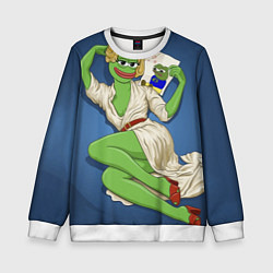 Свитшот детский Девушка лягушка Пепе, цвет: 3D-белый