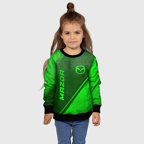 Детский свитшот Mazda - green gradient вертикально / 3D-Черный – фото 4
