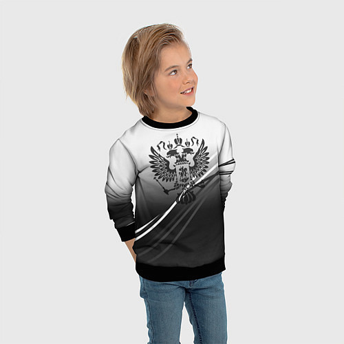 Детский свитшот Герб России градиент в полосами серый / 3D-Черный – фото 3