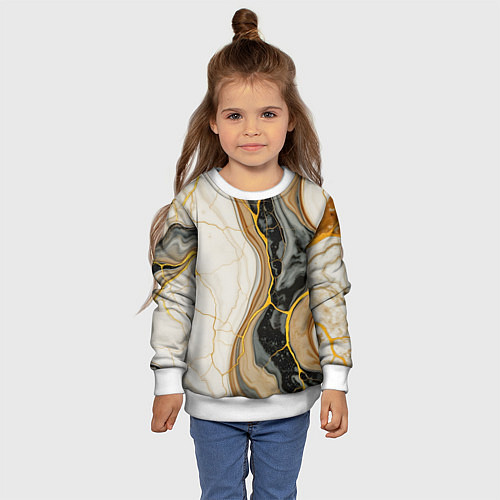 Детский свитшот Золотистые прожилки в мраморе / 3D-Белый – фото 4