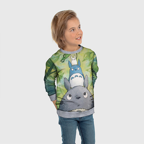 Детский свитшот Тоторо в лесу акварель / 3D-Меланж – фото 3