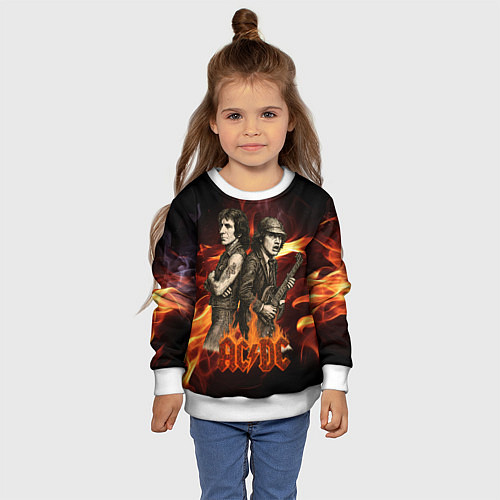 Детский свитшот ACDC на фоне огня / 3D-Белый – фото 4