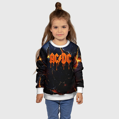 Детский свитшот ACDC лого из лавы на треснутой текстуре / 3D-Белый – фото 4
