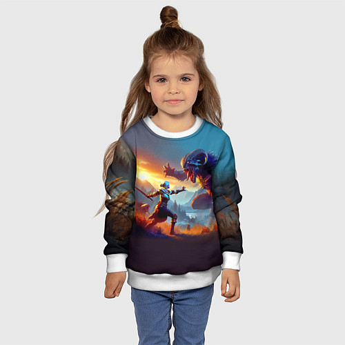 Детский свитшот Битва Цири с монстром - Ведьмак 4 / 3D-Белый – фото 4