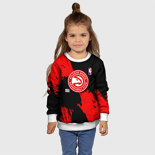 Детский свитшот Atlanta Hawks black and red / 3D-Белый – фото 4