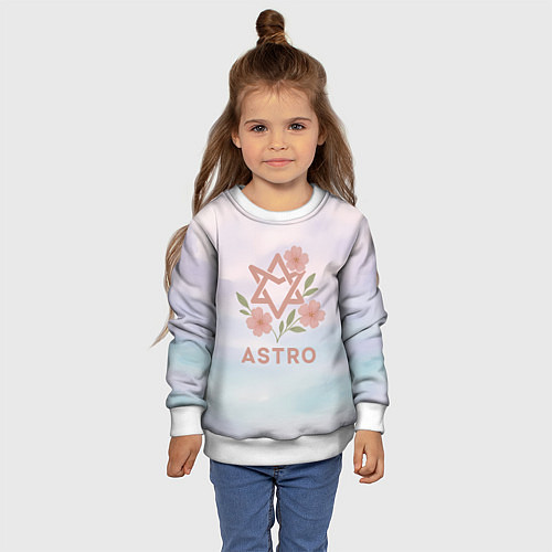 Детский свитшот Astro логотип с цветочками / 3D-Белый – фото 4