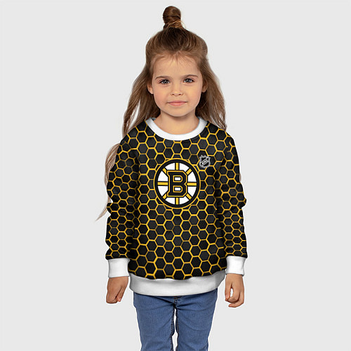 Детский свитшот Бостон Брюинз - черные соты / 3D-Белый – фото 4